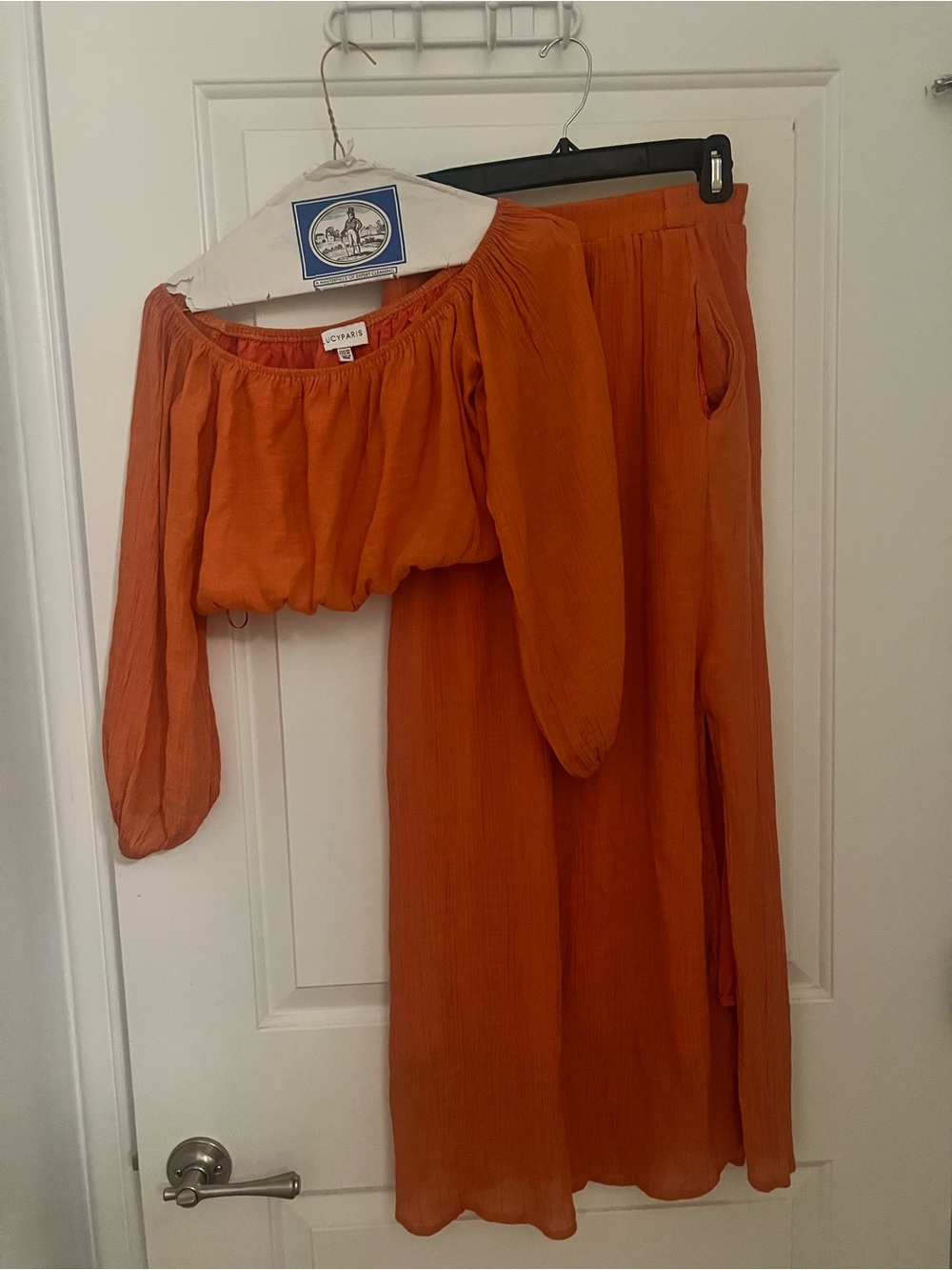 Lucy Paris Orange Maxi Skirt with Matching Crop Top Set